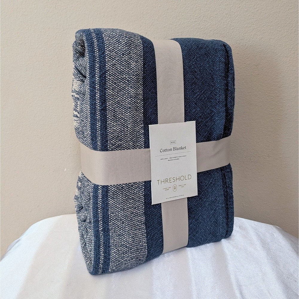 Threshold Yarn Dyed Plaid Cotton Blanket Dark Blue King